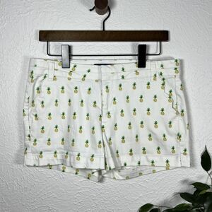Francesca's Women's Medium Pineapple Print Scalloped Front Pocket White Shorts